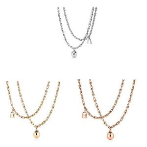 Colares pendentes T Família 925 prata dupla camada Horseshoe Chain Ball Lock Sweater Star Start Style Colar Small and Luxury Q240507