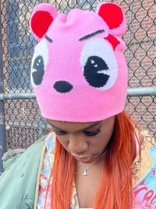 Zsiibo unisex kawaii sevimli moda şapka kış örme şapka pembe komik beanie kapağı kadınlar için erkekler tasarım hip-hop kişiliği soğuk y2k 240508