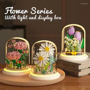 Decorative Flowers Flower Building Block With Light Display Box Bouquet Eternal Puzzle Bricks Home Table Decor Romantic Chrismas Gift