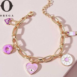 Catena Obega Pink Ice Cream Donut Charm Charm Bracciale Girl Evil Charm Bracciale Korean Chain Bracciale Cineple Epoxy Gioielli epossidici J240508