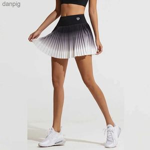 Spódnice Kobiety Summer Bezpieczne spódnice tenisowe S-XXL Gym bieganie plisowane spódnice dziewczęta gradient sportowe fitness High talia Skorts z kieszenią Y240508