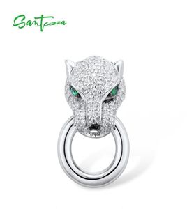 SANTUZZA Silver Pendant For Women Pure 925 Sterling Silver Shiny White Panther Green Black Spinel Delicate Party Fine Jewelry 21038667108