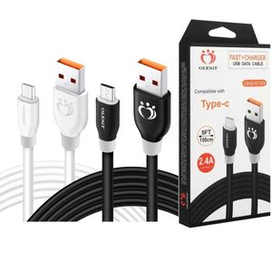 OLESIT-kablar 2.4A OD5.0 Fet snabb laddare USB-datakabel 1.5m 5ft 3M 10ft Micro Type-C-kabel för Xiaomi Samsung Huawei med detaljhandelsförpackning