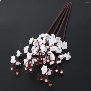 Dekorativa blommor 5 datorer Bröllopsdekor Konstgjord blommor gren Fake Plum Blossom White Decoration