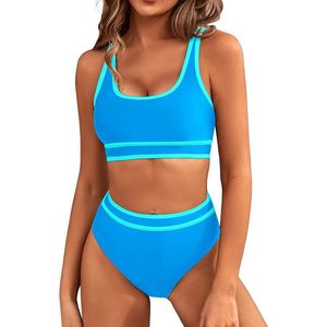 Women Swimwear -Swimwear High Wistide Bikini Sets Sporty Two Piece Swimsuits Block Color Block Cheeky High Cut Bathing Suits