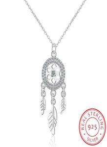 Chains 100 925 Sterling Silver Dreamcatcher Feather Charm Necklace Pendant Dream Catcher Statement Choker1574702