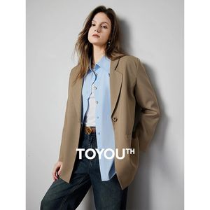 Toyouth Women Blazer Spring Offered Offered Office Office Lady Long Sleeve Single Button Closured Mid Long Lenge Ledies Coat 240507