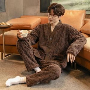 Women's Sleepwear Coral Velvet Pajamas Autumn Winter Set Fleece Thickened Men's Flannel Fashion Casual Loose Comfortable Loungewear