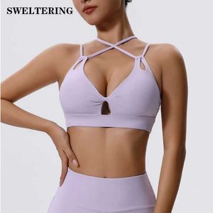 Aktive Unterwäsche Frauen Fitness Sport BH sexy Top Gym Yoga BH Sports Rückenausschnitt Cross Tight Topy Push Up Workout weich mit Brustpolster D240508