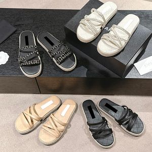 Mjuk läder platt häldesigner mules kvinnors toffel lammskinn plattformar klack flip-flops avsmalnande kors slingbacks halmsandal vintage slip på utomhus strandskor