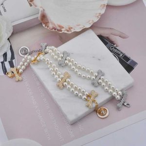 Designer Westwood Double Layer Pearl Full Diamond Bone Armband Light Luxury Saturn Multi Hwear High Edition