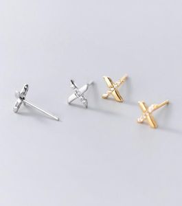 Mix Design 925 Sterling Silver Post Earring Letter X Stud High Polished Trending Products China Young Women Gold Color Zircon Gemstone Jewelry1907186