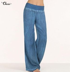 Celmia Women Denim Weitbein Hosen elastische Hochtaille Palazzo Jeans Blau Casual Long Hosen Pantalon 2020 Sommer Plus Size Pants13042845