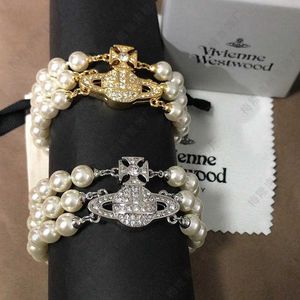 Designer High version Westwood luxurious with a socialite style three-layer pearl Saturn bracelet