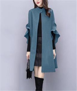 Nowa jesień Women039s Wełna szal Cloak Ruffle Tleeve żeńskie wełniane płaszcze Fashion Lose Ladies Cealets Long Coats Kurtki LJ22838480