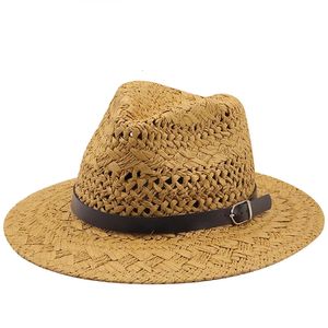 Chapéu de palha masculina simples e de alta qualidade Chapéu de praia marrom larga masculina grande tamanho de verão fedora hat240429