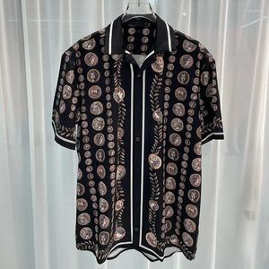 Herren lässige Hemden Luxus königliche Männer Kurzes Vintage -Muster gedruckt Herren Soziale Paisley Party Camisas Maskulina de Luxo