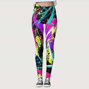 Kvinnors leggings kvinnor Ny färgglada graffititryck leggings hög midja stretchbar fitness sportgymbyxor casual wear legging y240508