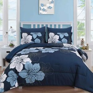 Bedding sets Navy blue 7-piece set in one bag soft ultra-fine fiber full set of bedding comfortable all year round large size J240507