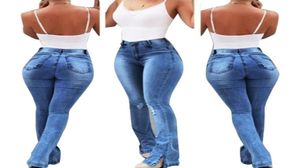 Kvinnor flare jeans sexiga hål denim byxor damer hög midja mager jeans breda benbyxor mode bootcut byxor 05080642534694844148