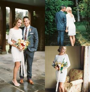 2017 Vintage Full Lace Sheath Wedding Dresses Long Sleeves Short Bridal Gowns Autumn Beach Garden Vestido De Novia Exquisite Brida9743023