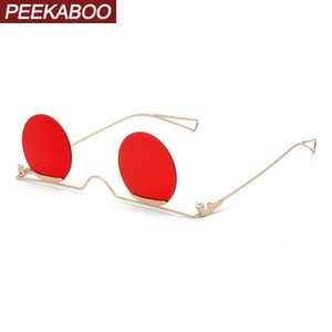 Peekaboo erkek yuvarlak güneş gözlükleri vintage parti kırmızı altın çember çerçevesiz güneş gözlükleri altın metal UV400 mx200619 337e