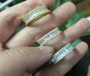 Vecalon moda prenses kesim yüzüğü 5a zirkon taş altın dolu parti alyans yüzük kadınlar için erkekler parmak takılar 3 renkler4202588
