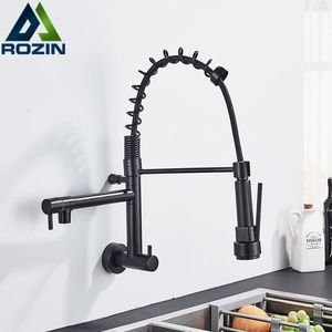 Rozin Matte Black Pull Down Kitchen Faucet Single Cold Water Dual Spout Tap 4 Colors Wall Mounted Abs Nozze Crane 240508
