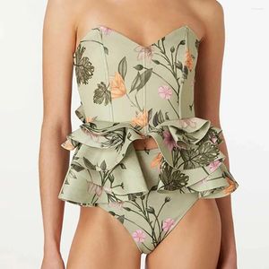 Tube Topp tredimensionell blomma kvinnors bikini modetrend kontrasterande färgtryck designer strand baddräkt