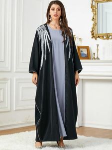 Roupas étnicas de duas peças de duas peças abaya muçulmano com vestido para mulheres árabe manto solto bastão cardigã Cardigan Eid Kimono