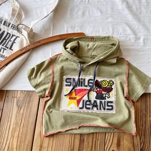 Kids cartoon patch embroidery hoodies boys girls hooded short sleeve sports sweatshirt summer children casual jumper Z8017