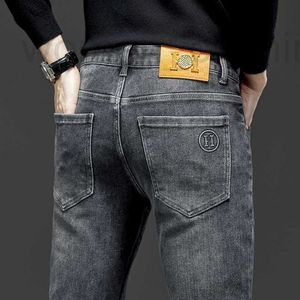 Men's Jeans Designer High end autumn and winter new men's jeans trendy smoky gray slim fit elastic pants with small feet RB69