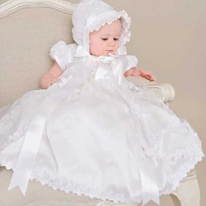 Abiti da battesimo abbigliamento per bambini abito neonato lungo battismo battismo cappello bianco 0-24 mesi q240507