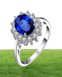 JewelryPalace Princess Created Blue Sapphire Engagement Ring for Women Kate Middleton Crown 925 Sterling Silver Ring 2202107117182