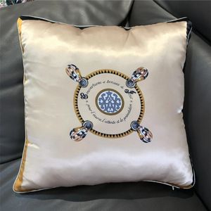 Silk Sofa Throw Pillow Brand Design Badge Pillowcase Chair Car Cushion Cover Home Decoration Fashion Pillow 240508