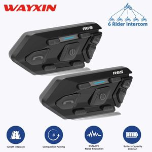 Handy -Ohrhörer Wayxin R6S Helm Motorrad Walkie Talkie 6 Rider Helm kostenlose Kommunikation Walkie Talkie 1200m BT 5.0 MP3 GPS WASGERFORTE J240508