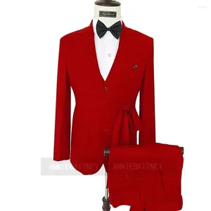 Abiti da uomo 2024 Fashion Red Formal for Uomo Groom smoking Prom Slimt Blazer Blazer Hombre di alta qualità Custom Set da 3 pezzi Costume Homme