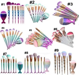 8pcs Makeup Brushes Set Mermaid Shaped Foundation Powder Eyeshadow Blusher Contour Brush Kit Tool DHL 9757241