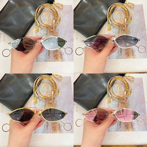 Lady Summer Outdoor Small Frame Chain Sunglasses Designer Pilot Metal Cat Eye Frame Leisure Vacation Travel Beach Sunglasses FE40114U