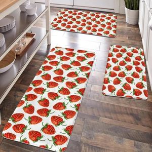 Teppiche 1PC Erdbeermuster Bodenmatte Badezimmer Teppich Polyester Faserschwamm Anti-Rutsch-Küchenmatte.