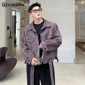 Jackets masculinos Luzhen elegante fita elegante decorar jaqueta de camurça casual original 2024 Spring Trendy High Quality Coat Lz2719
