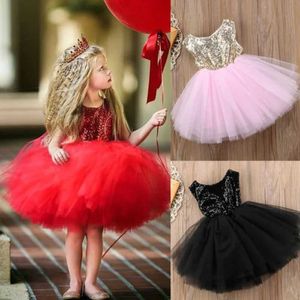 Sukienki chrzestne Princess Childrens Dress Baby Girl Fancy Wedding Sleveless Sequins Party Baptist Summer Q240507