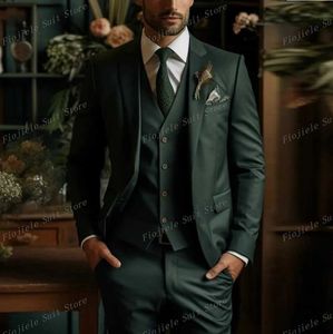 Garnitury męskie Blazers Dark Green Groom Mens Suit Wedding Party Formal Business Tailreat 3-częściowy zestaw kurtkowy Pants Q240507