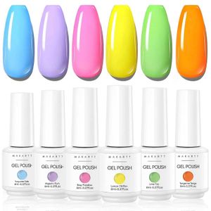 Gel de unhas Makartt Cores brilhantes cor lisa rosa verde azul roxo laranja amarelo 6 pcs 8 ml de verão pregos de mergulhar UV LED Q240507