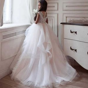 Christening dresses Flower girl dress with sleeveless pleated edges and fluffy childrens birthday party baptismal evening Q240507