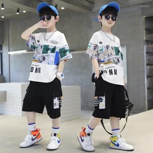 Set di abbigliamento Summer Boys Cotton Alphabet Picture T-shirt Tops Shorts Pant School Kids 2Pcs Track Suit Outfits Set