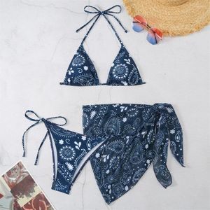 Frauen Badebekleidung Vintage Boho Print Bikini Thong Dreieck Sexy Micro String Swimwear