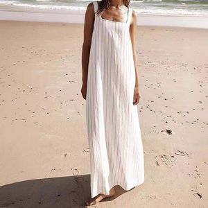 Casual Dresses Sexy Sleeveless Square Neck Maxi For Women 2024 Fashion Striped Beach Boho Dress Elegant Female Loose Long Vestidos