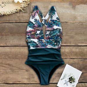 Swimwear femminile 2024 Nuovo nuoto a V con scollo a V One Piece Swimwear Plus size di costumi da bagno ad alta vita da bagno alta costume da bagno senza spalnea swims ~ xl wx