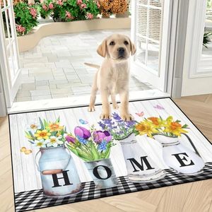 Teppiche 1PC Home Print Türmatte Blume und Schmetterling Muster Boden Teppich Teppich für Eingangsschlafzimmerzubehör Frühlingdekoration